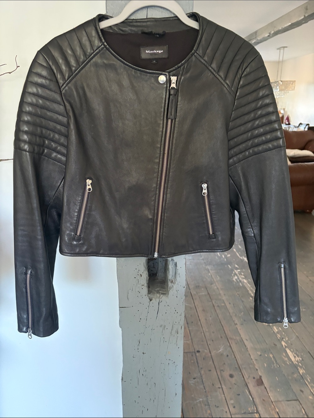 Mackage Black Quilted-Sleeve Leather Moto Jacket worn once